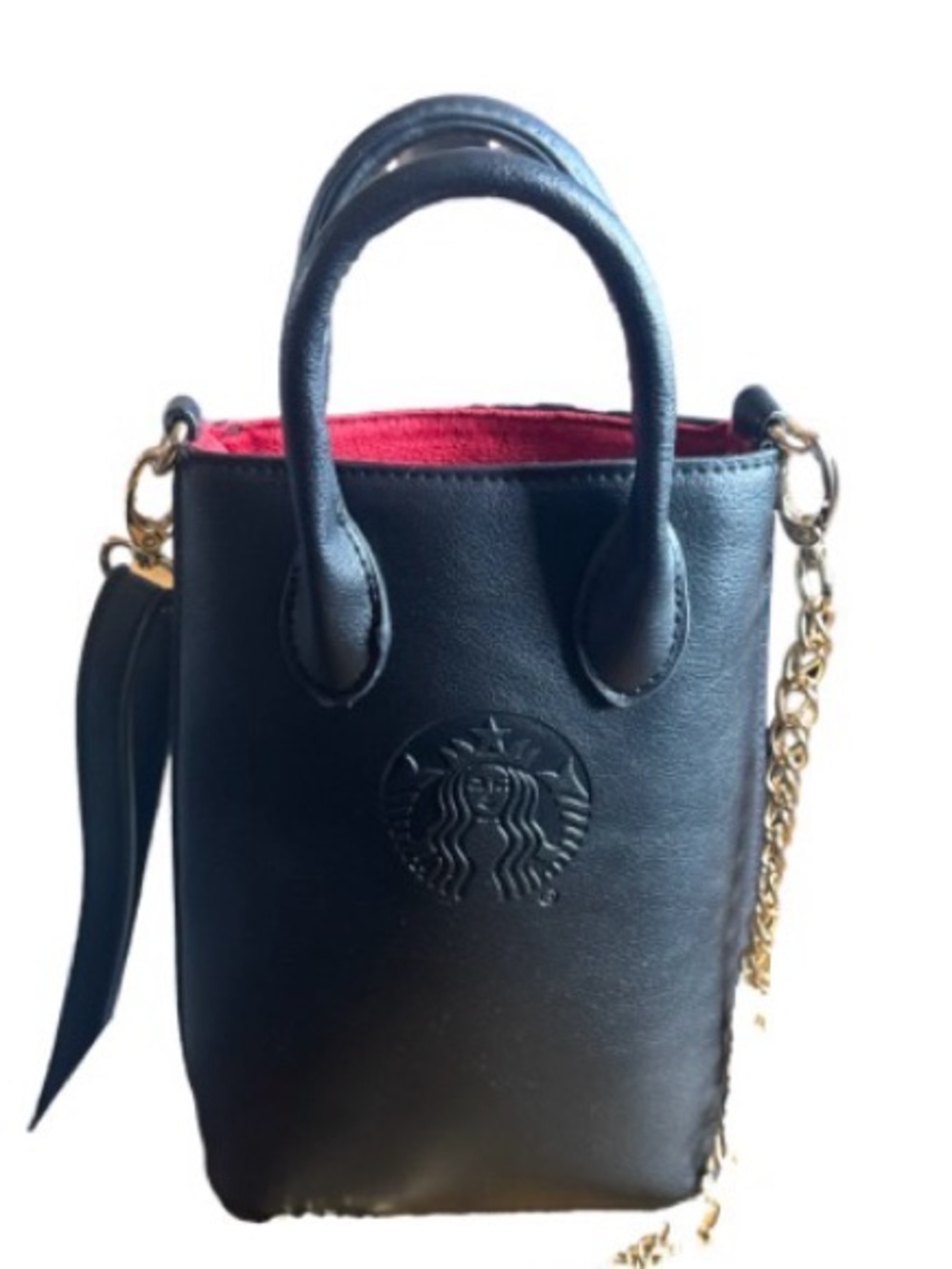 Starbucks Black Mini Tote with Red Lining and Gold Chain strap * - Picture 1 of 9